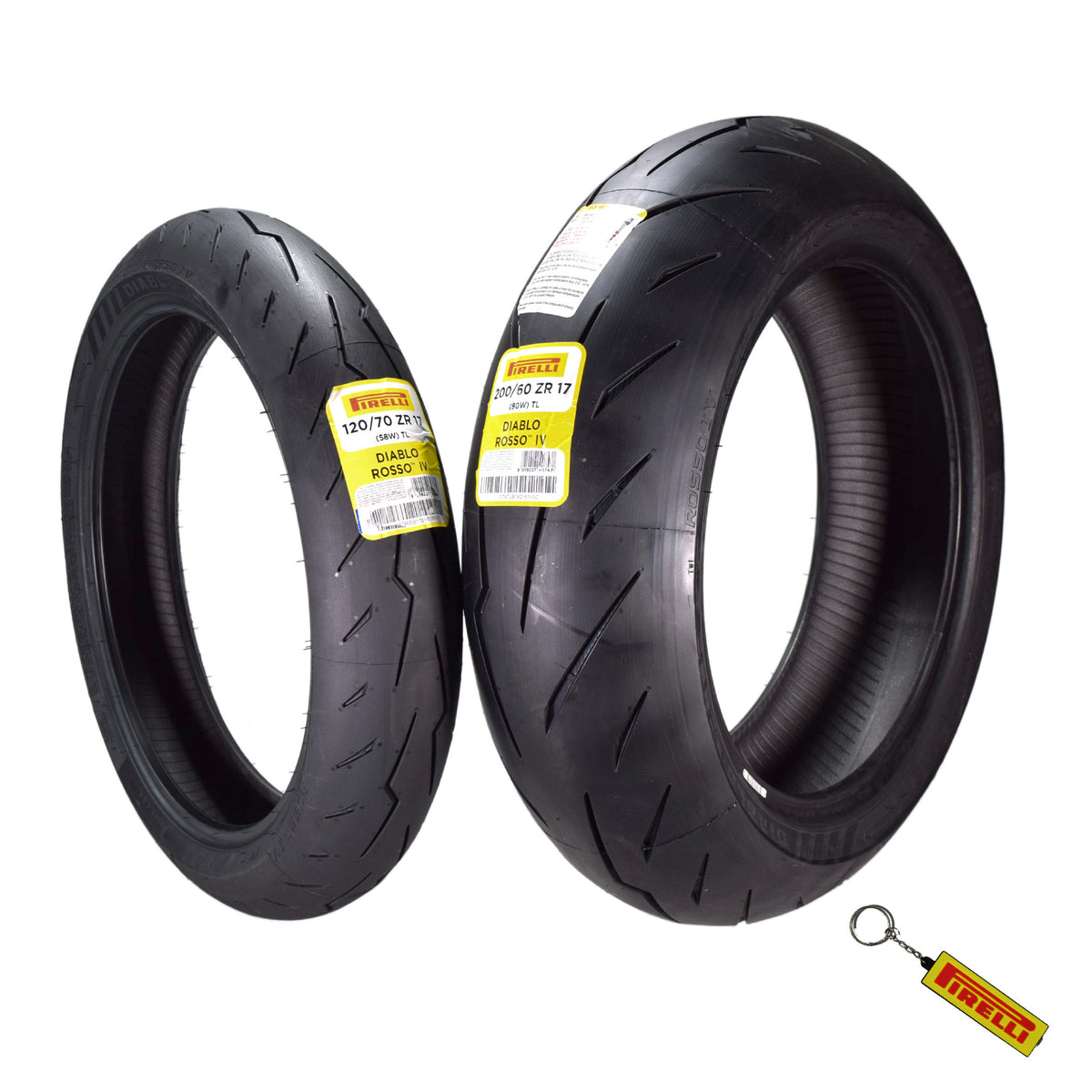 Pirelli Diablo Rosso IV Tire Set w/ Keychain: 120/70ZR17 Front & 200/60ZR17 Rear