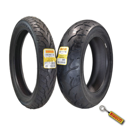 Pirelli Night Dragon Tire Set: 110/90-19 M/C 62H TL Front & 180/70R16 M/C 77H TL Rear Cruiser Motorcycle Tires - Superior Traction & Handling w/Keychain