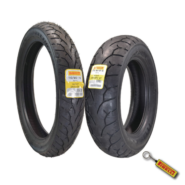 Pirelli Night Dragon Tire Set: 110/90-19 M/C 62H TL Front & Night Dragon GT 170/80B15 M/C 77H TL Rear Cruiser Motorcycle Tires - Superior Traction & Handling w/Keychain