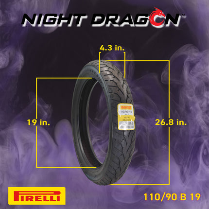 Pirelli Night Dragon 110/90-19 M/C 62H TL Cruiser Motorcycle Front Tire - Superior Traction & Handling for High-Performance Cruisers w/Keychain (110/90-19 & MU85B16)