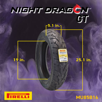 Pirelli Night Dragon 110/90-19 M/C 62H TL Cruiser Motorcycle Front Tire - Superior Traction & Handling for High-Performance Cruisers w/Keychain (110/90-19 & MU85B16)