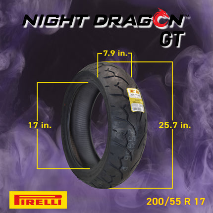 Pirelli Night Dragon Tire Set: 110/90-19 M/C 62H TL Front & Night Dragon GT 200/55R17 M/C 78V TL Rear Cruiser Motorcycle Tires - Superior Traction & Handling w/Keychain