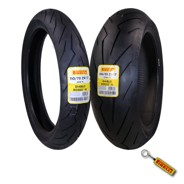 Pirelli Diablo Rosso III 110/70ZR17 Front & 190/55ZR17 Rear Tires with Keychain