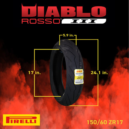 Pirelli Diablo Rosso III 120/60ZR17 Front & 150/60ZR17 Rear Tires with Keychain