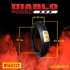Pirelli Diablo Rosso III 120/60ZR17 190/55ZR17 Front & Rear Motorcycle Tire Set