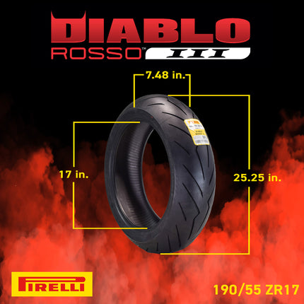 Pirelli Diablo Rosso III 120/60ZR17 190/55ZR17 Front & Rear Motorcycle Tire Set