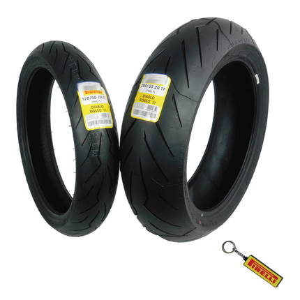 Pirelli Diablo Rosso III 120/60ZR17 Front & 200/55ZR17 Rear Motorcycle Tire Set - High Performance, Durable, & Reliable Tire for Sport/Street Bikes with Keychain