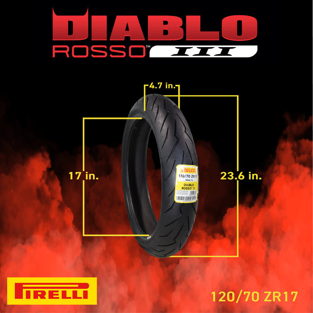 Pirelli Diablo Rosso III 120/70ZR17 Front & 150/60ZR17 Rear Motorcycle Tire Set - High Performance, Durable, & Reliable Tire for Sport/Street Bikes with Keychain
