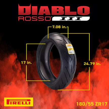 Pirelli Diablo Rosso III 120/70ZR17 180/55ZR17 Front & Rear Motorcycle Tire Set