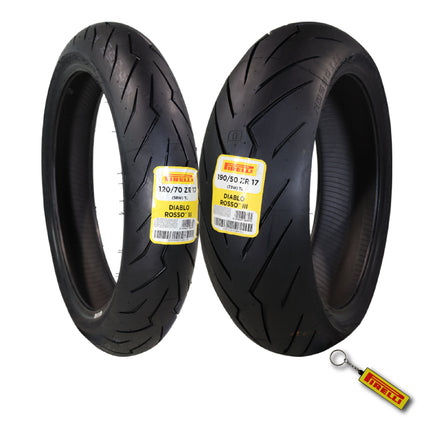Pirelli Diablo Rosso III 120/70ZR17 Front & 190/50ZR17 Rear Motorcycle Tire Set - High Performance, Durable, & Reliable Tire for Sport/Street Bikes with Keychain