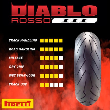 Pirelli Diablo Rosso III 120/70ZR17 190/50ZR17 Front & Rear Motorcycle Tire Set