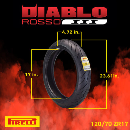 Pirelli Diablo Rosso III 120/70ZR17 190/55ZR17 Front & Rear Motorcycle Tire Set