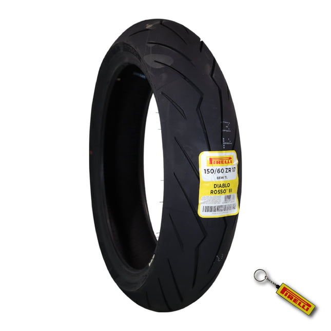 Pirelli Diablo Rosso III 150/60ZR17 66H Rear Motorcycle Tire - High Performance, Durable, & Reliable Tire for Sport/Street Bikes with Keychain