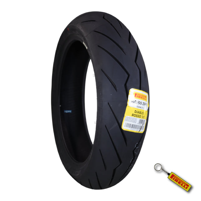 Pirelli Diablo Rosso III 160/60ZR17 69W Rear Motorcycle Tire - High Performance, Durable, & Reliable Tire for Sport/Street Bikes with Keychain