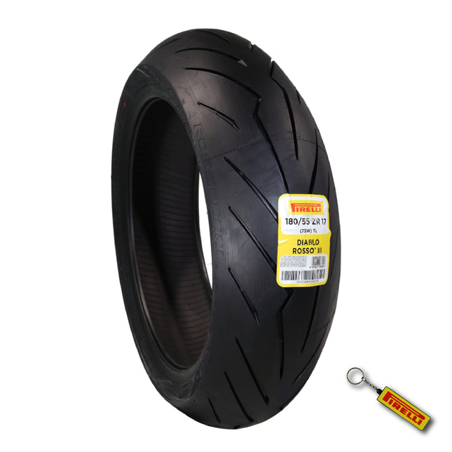 Pirelli Diablo Rosso III 180/55ZR17 73W Rear Motorcycle Tire - High Performance, Durable, & Reliable Tire for Sport/Street Bikes with Keychain