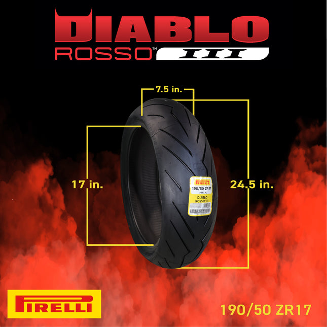 Pirelli Diablo Rosso III 190/50ZR17 73W Rear Motorcycle Tire - High Performance, Durable, & Reliable Tire for Sport/Street Bikes with Keychain
