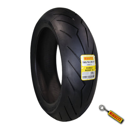 Pirelli Diablo Rosso III 190/55ZR17 75W Rear Motorcycle Tire - High Performance, Durable, & Reliable Tire for Sport/Street Bikes with Keychain
