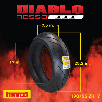 Pirelli Diablo Rosso III 190/55 ZR17 Rear Motorcycle Tire with Keychain