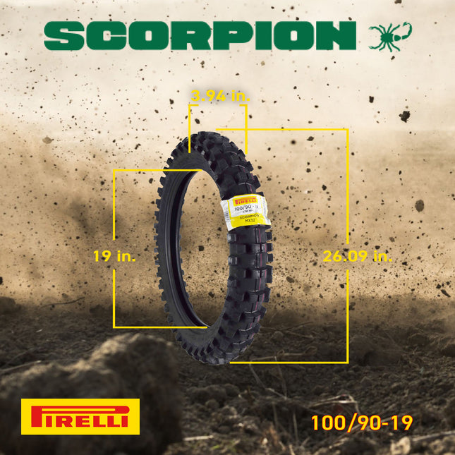 Pirelli Scorpion MX Extra X 100/90-19 57M NHS Rear Motocross Tire - Bias Ply Tube-Type Off-Road Training & Racing Tire for Hard to Medium-Soft Terrain
