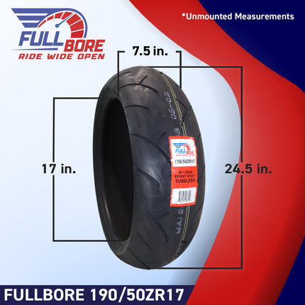 Full Bore M1 120/70ZR17 Front & 190/50ZR17 Rear Motorcycle Tires, High-Performance Radial, Superior Grip & Handling for Street & Track, 120/70-17, 190/50-17, USA Family Owned