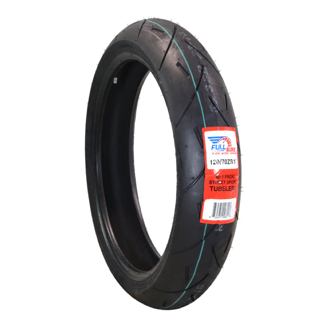 Full Bore M1 120/70ZR17 Front Motorcycle Tire, High-Performance Radial, Superior Grip & Handling for Street Bikes, 120/70-17, USA Family Owned