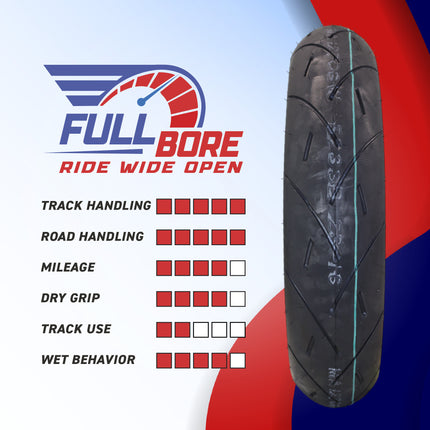 Full Bore M1 120/70ZR17 Front Motorcycle Tire, High-Performance Radial, Superior Grip & Handling for Street Bikes, 120/70-17, USA Family Owned