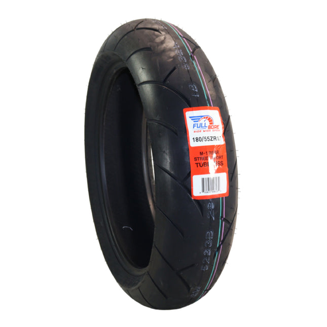 Full Bore M1 180/55ZR17 Rear Motorcycle Tire, High-Performance Radial, Superior Grip & Handling for Street Bikes, 180/55-17, USA Family Owned
