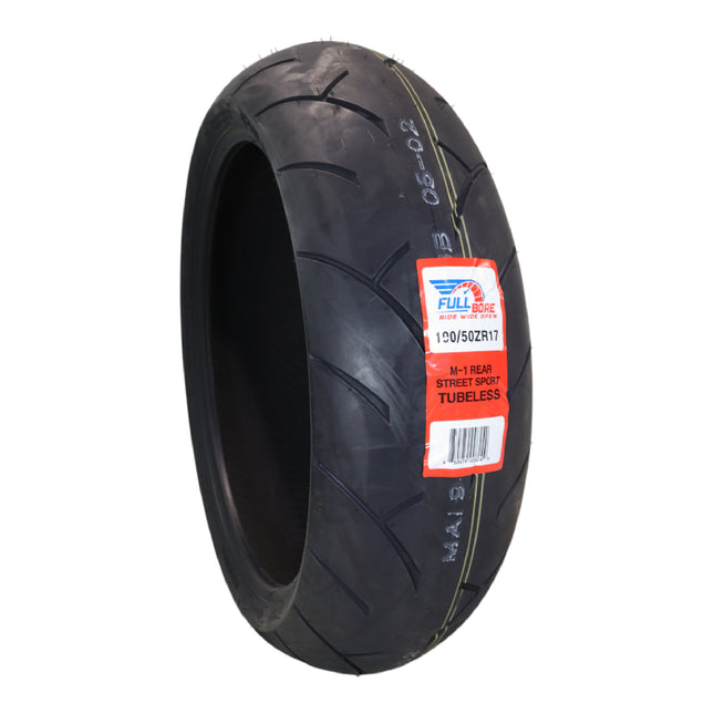 Full Bore M1 190/50ZR17 Rear Motorcycle Tire, High-Performance Radial, Superior Grip & Handling for Street Bikes, 190/50-17, USA Family Owned