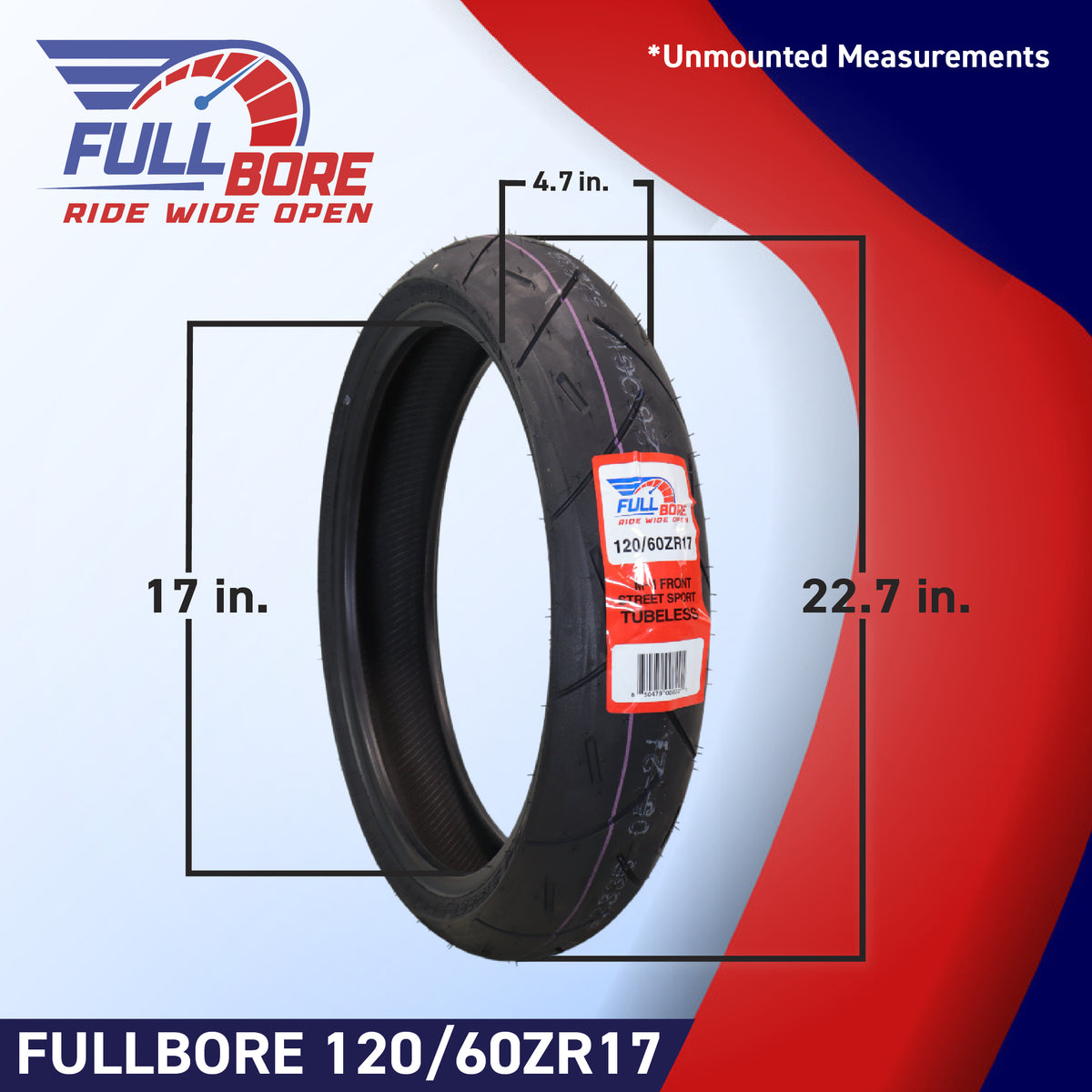 Full Bore M1 120/60ZR17 Front & 190/55ZR17 Rear Motorcycle Tires, High-Performance Radial, Superior Grip & Handling for Street & Track, 120/60-17, 190/55-17, USA Family Owned