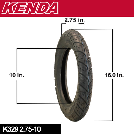 Kenda K329 2.75/10-37J Front/Rear Scooter Tire 4-Ply Tube-Type Motorcycle Tire for Street and Light Off-Road Use 2.75-1 37J w/ keychain