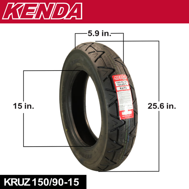 Kenda Kruz K673F 150/90-15 74H Rear Motorcycle Tire - Bias Ply, Tubeless, DOT Approved, High-Mileage Cruiser Tire with Excellent Wet Grip and Stability, (150-90 15 74H) Includes Kenda Keychain