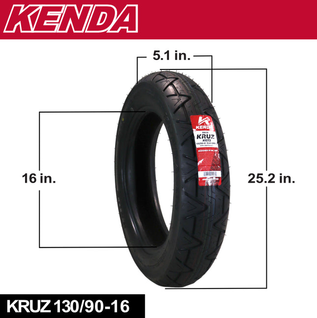 Kenda Kruz K673 130/90-16 (74H) Rear Motorcycle Tire - Bias Ply, Tubeless, DOT Approved, High-Mileage Cruiser Tire with Excellent Wet Grip and Stability, (130 90 16 74H) Includes Kenda Keychain