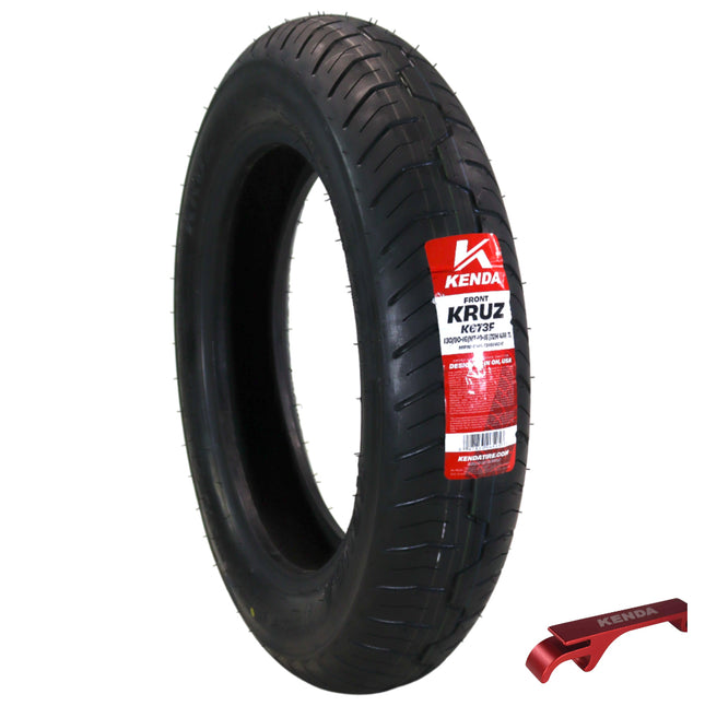 Kenda Kruz K673F 130/90-16 (72H) Front Motorcycle Tire  - Bias Ply, Tubeless, DOT Approved, High-Mileage Cruiser Tire with Excellent Wet Grip and Stability, (130-90 16 72H) Includes Kenda Keychain