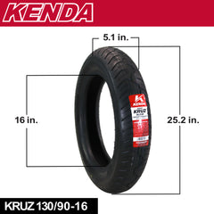 Kenda Kruz K673F 130/90-16 (72H) Front Motorcycle Tire  - Bias Ply, Tubeless, DOT Approved, High-Mileage Cruiser Tire with Excellent Wet Grip and Stability, (130-90 16 72H) Includes Kenda Keychain