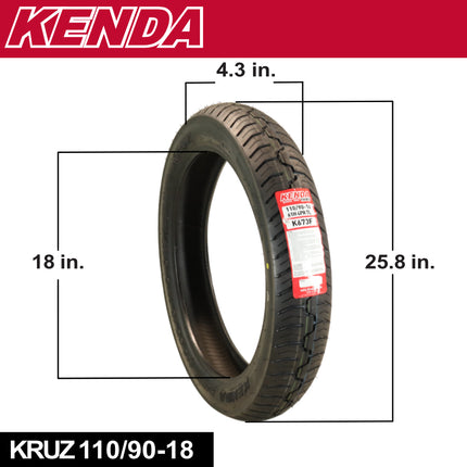 Kenda Kruz K673 110/90H-18 Front Motorcycle Street  Tire- for Cruiser Enthusiasts, Touring Riders & Daily Commuters(110-90H 18) with Kenda keychain