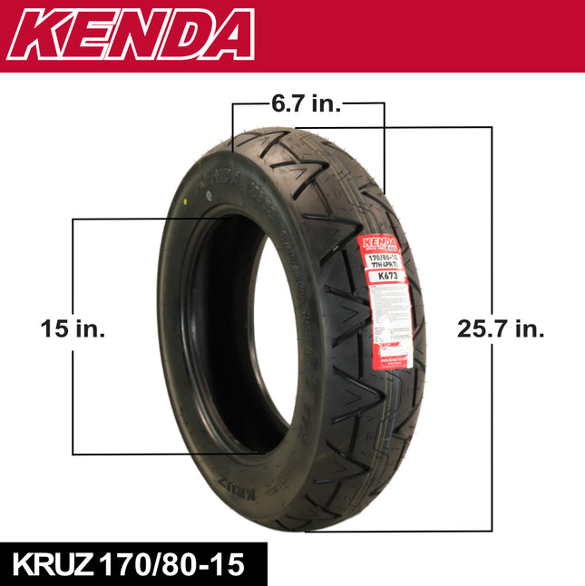 Kenda Kruz K673 (120/90-18 71H) Front & (170/80-15 77H) Rear Motorcycle Tire Pair - Cruiser Street Tires-High-Mileage Cruiser Tire with Excellent Wet Grip and Stability, Includes Kenda Keychain