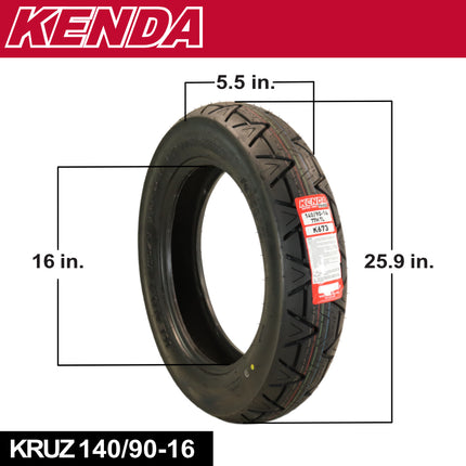 Kenda Kruz K673 Front (120/90-18 71H) & Rear (140/90-16 77H) Motorcycle Tire Pair - Cruiser Street Tires-High-Mileage Cruiser Tire with Excellent Wet Grip and Stability, Includes Kenda Keychain