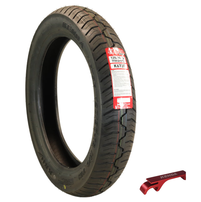 Kenda Kruz K673 120/90-18 (71H) Front Motorcycle Tire - Bias Ply, Tubeless, DOT Approved, High-Mileage Cruiser Tire with Excellent Wet Grip and Stability, (120/90-18 71H) Includes Kenda Keychain
