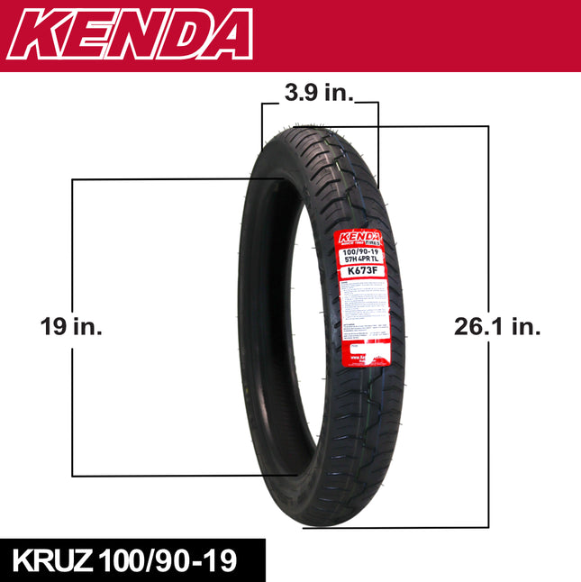 Kenda Kruz K673 100/90-19 57H Front &  150/90-15 Rear Motorcycle Tire Pair -Cruiser Street Tires-High-Mileage Cruiser Tire with Excellent Wet Grip and Stability, Includes Kenda Keychain