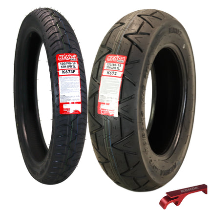 Kenda Kruz K673 100/90-19 57H Front & 170/80-15 Rear Motorcycle Tire Pair -Cruiser Street Tires-High-Mileage Cruiser Tire with Excellent Wet Grip and Stability, Includes Kenda Keychain
