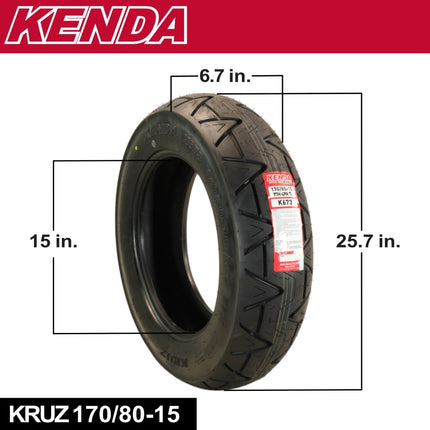 Kenda Kruz K673 100/90-19 57H Front & 170/80-15 Rear Motorcycle Tire Pair -Cruiser Street Tires-High-Mileage Cruiser Tire with Excellent Wet Grip and Stability, Includes Kenda Keychain