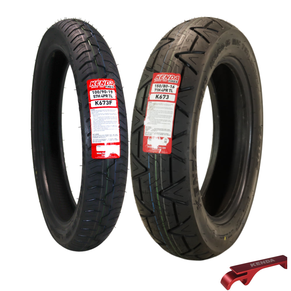 Kenda Kruz K673 100/90-19 (57H) Front & 150/80-16 Rear Motorcycle Tire Pair -Cruiser Street Tires-High-Mileage Cruiser Tire with Excellent Wet Grip and Stability, Includes Kenda Keychain