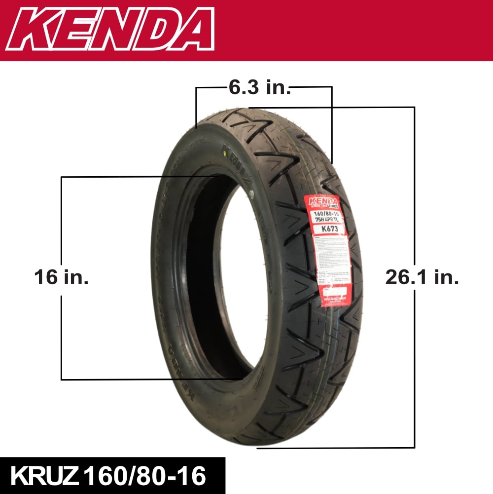 Kenda Kruz K673 100/90-19 (57H) Front & 150/80-16 Rear Motorcycle Tire Pair -Cruiser Street Tires-High-Mileage Cruiser Tire with Excellent Wet Grip and Stability, Includes Kenda Keychain
