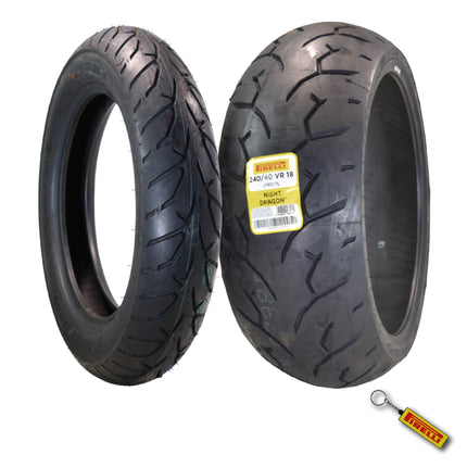 Pirelli Night Dragon 130/90B16 M/C 67H Front & 140/80B17 M/C 69H Rear Motorcycle Cruiser Tire Set - Superior Traction and Handling for High-Performance Cruisers with Keychain