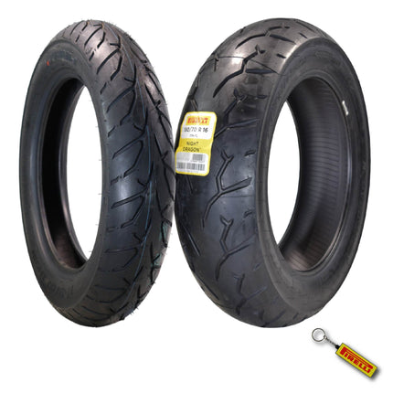 Pirelli Night Dragon 130/90B16 M/C 67H Front & 180/70B16 M/C 77H Rear Motorcycle Cruiser Tire Set - Superior Traction and Handling for High-Performance Cruisers with Keychain