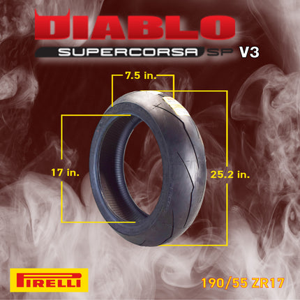Pirelli Diablo SUPERCORSA V3 Rear Motorcycle Street Racing Tire 190/55ZR17 (75 W) - High Performance, Durable, & Reliable Tire for Street Racing Bikes w/ Keychain