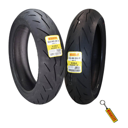 Pirelli Diablo Rosso IV 110/70 ZR 17 54H M/C Front & 15/60 ZR 17 66W TL Rear Motorcycle Tire Set - High Performance, Durable for Super Sport Bikes with Keychain