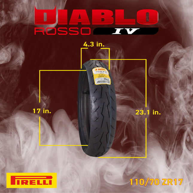 Pirelli Diablo Rosso IV 110/70 ZR 17 54H M/C Front & 15/60 ZR 17 66W TL Rear Motorcycle Tire Set - High Performance, Durable for Super Sport Bikes with Keychain