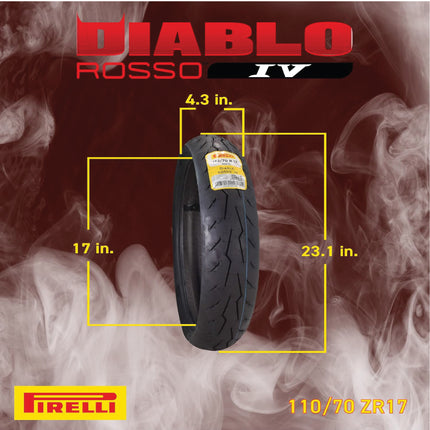 Pirelli Diablo Rosso IV  110/70-17 54H Front & 190/50ZR17 Rear Motorcycle Tire - High Performance, Durable, & Reliable Tire for Super Sport Bikes w/ Keychain