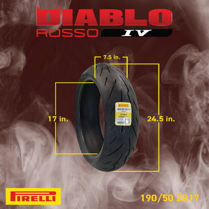 Pirelli Diablo Rosso IV  110/70-17 54H Front & 190/50ZR17 Rear Motorcycle Tire - High Performance, Durable, & Reliable Tire for Super Sport Bikes w/ Keychain